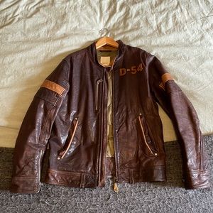 Boys Diesel Leather Jacket XXL (16). Brown with tanned trim. 100% Leather.